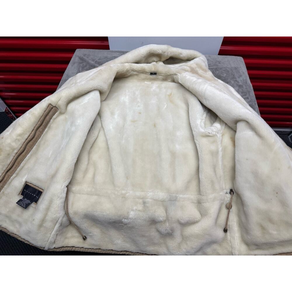 Gallery Beige Shearling Hooded Coat Faux Fur Trim Y2K Winter Jacket - Picture 8 of 10
